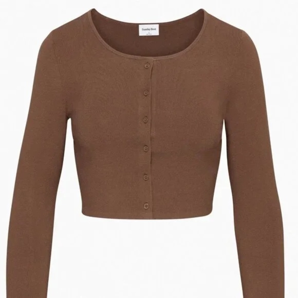 Aritzia Sunday Best Izzy Cropped Cardigan in Cognac Brown